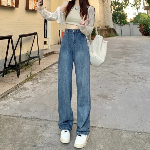 Straight leg jeans women's summer 2024 new explosive high-waisted wide-leg pants small slim loose pants - Image 2
