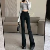 Black micro-ripped jeans women net red high-waisted thin horseshoe pants slim stretch small flared pants woman