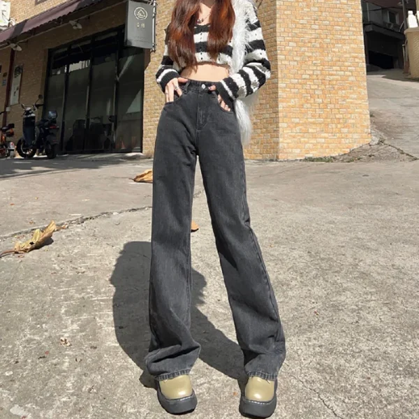 Straight leg jeans women's summer 2024 new explosive high-waisted wide-leg pants small slim loose pants - Image 4
