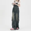 Denim overalls women's American retro overalls 2024 new straight leg loose mopping casual jumpsuit - Image 3