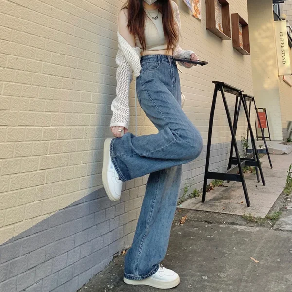 Straight leg jeans women's summer 2024 new explosive high-waisted wide-leg pants small slim loose pants