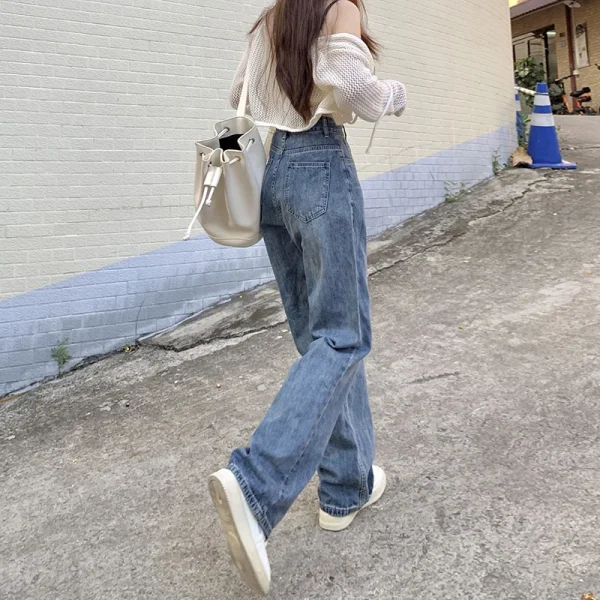 Straight leg jeans women's summer 2024 new explosive high-waisted wide-leg pants small slim loose pants - Image 3