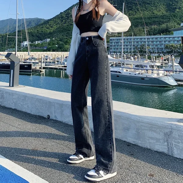 Straight leg jeans women's summer 2024 new explosive high-waisted wide-leg pants small slim loose pants - Image 2
