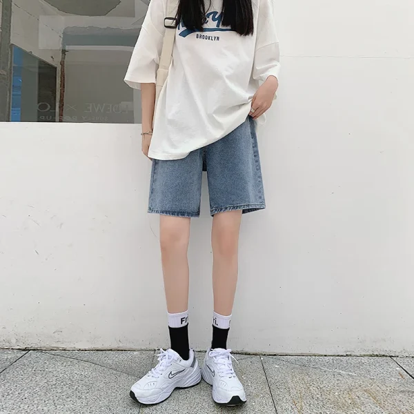 Five points denim shorts women's summer thin 2024 new high-waisted slim 5 points loose wide leg pants sweet cool style - Image 3