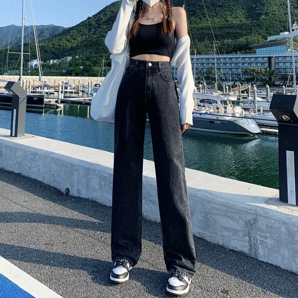 Straight leg jeans women's summer 2024 new explosive high-waisted wide-leg pants small slim loose pants