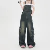 Denim overalls women's American retro overalls 2024 new straight leg loose mopping casual jumpsuit - Image 2