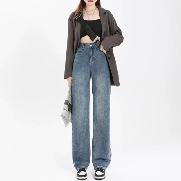 Straight leg jeans women's summer 2024 new explosive high-waisted wide-leg pants small slim loose pants - Image 5