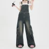 Denim overalls women's American retro overalls 2024 new straight leg loose mopping casual jumpsuit